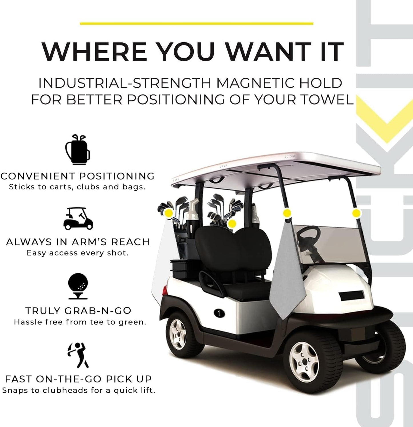 STICKIT Magnetic Towel, Grey | 2-Pack | Top-Tier Microfiber Golf Towel with Deep Waffle Pockets | Industrial Strength Magnet for Strong Hold to Golf Carts or Clubs