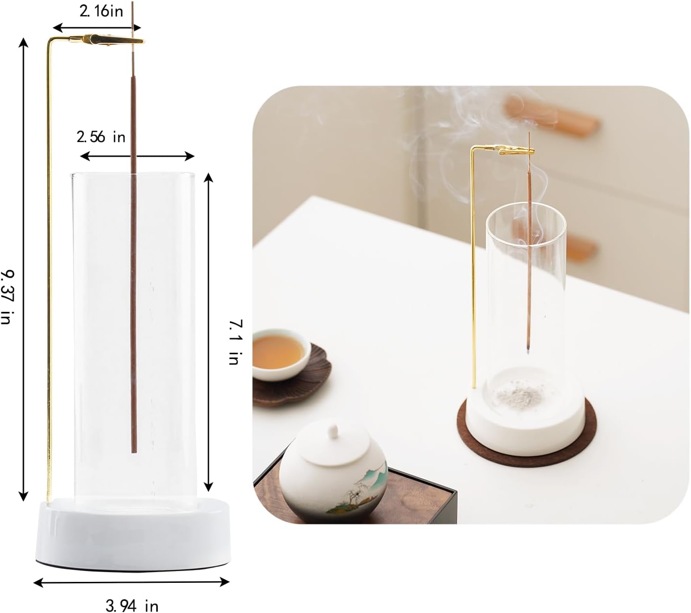 CEREMONY Incense Holder, Ceramic Incense Holder for Sticks with Glass Ash Catcher,Incense Burner for Meditation Yoga Spa Room Decor