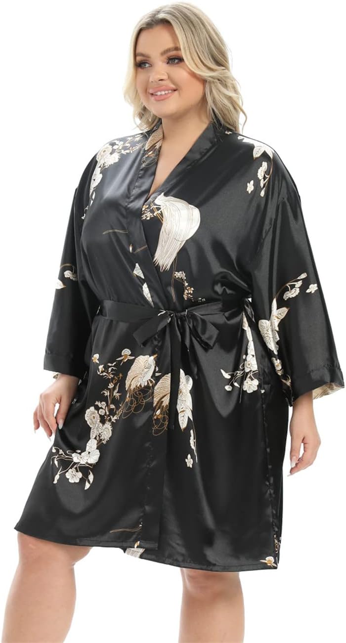 Women's Plus Size Satin Robes Plus Size Silky Kimonos Robes Sleepwear,Short