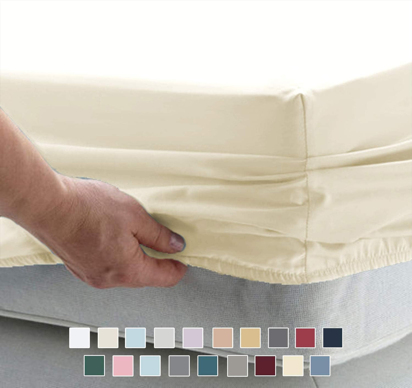 Pizuna Pure 100% Cotton Sheets 6pc King Size, 800 Thread Count Long Staple Cotton Crisp Sateen Sheets 6pc King with 15inch Deep Pocket (Combed New Ivory Cotton Sheets 6pc King)
