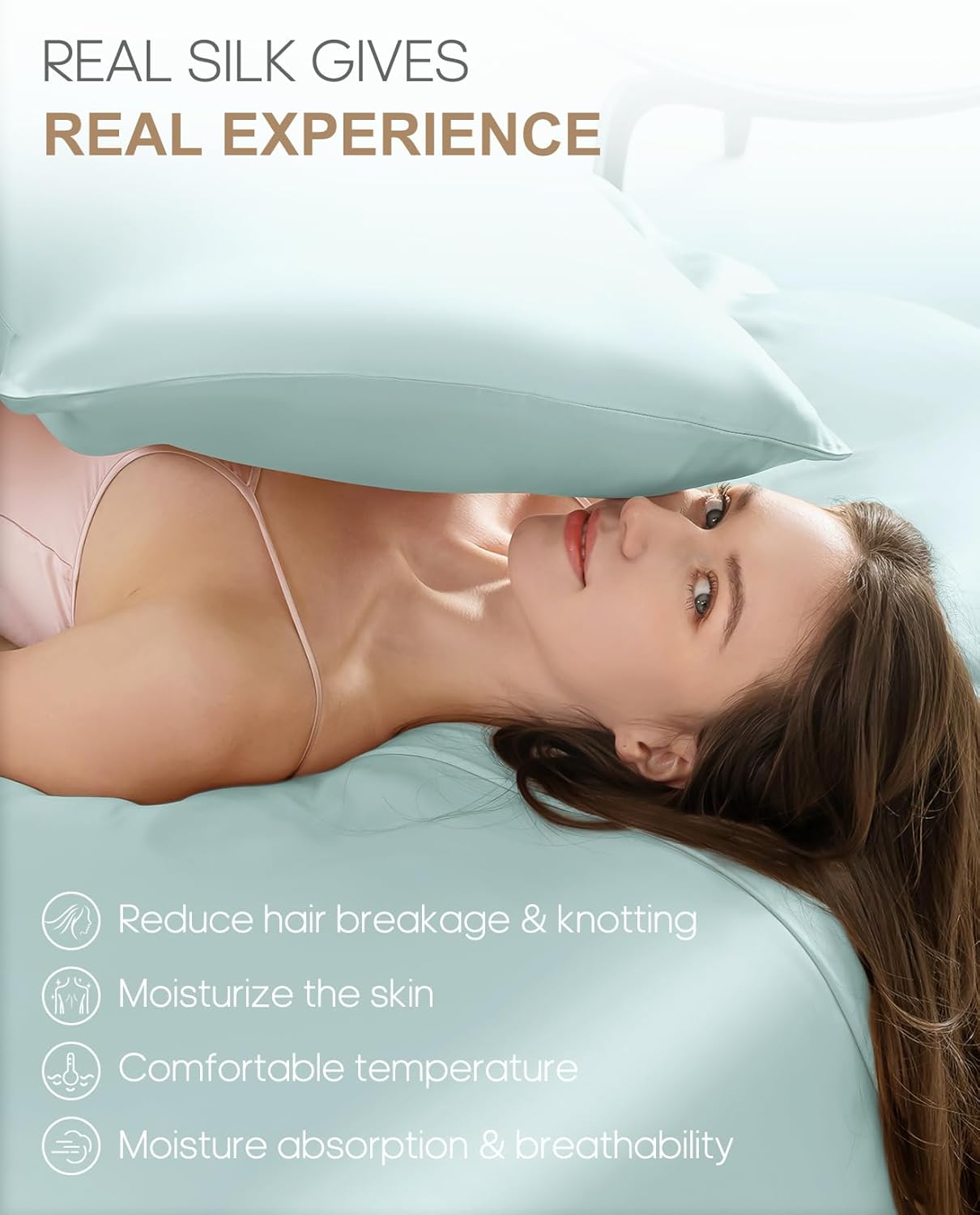 THXSILK 100% Mulberry Silk Pillowcase for Hair and Skin Health, 22 Momme Soft and Smooth Pillowcase with Hidden Zipper, Both Sides Premium Grade 6A+ Silk, 1pc (Standard 20"x26", Light Blue)