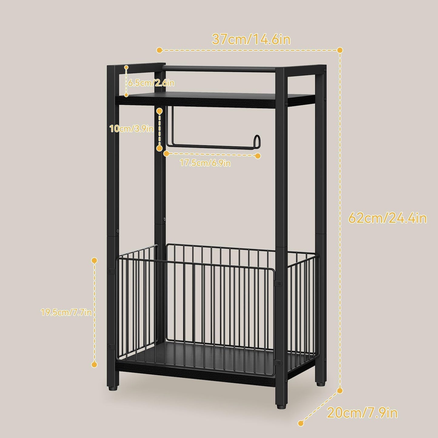 IBUYKE Freestanding Toilet Paper Holder Stand with Storage Shelf,Bathroom Toilet Tissue Roll Dispenser with Extra Space for Rolls, Magazines, Wet Wipes Black TLJ020B