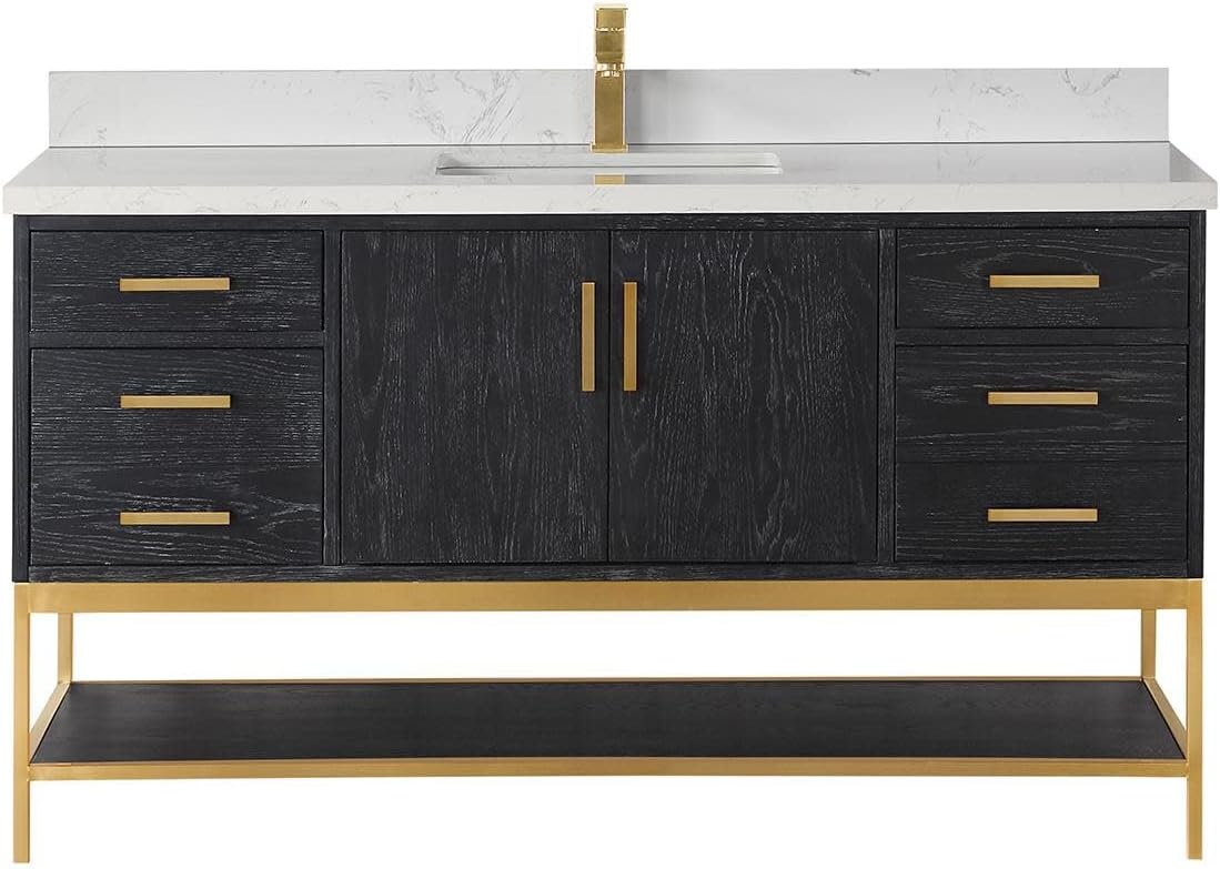 Wildy 60" Single Bathroom Vanity Set in Black Oak Without Mirror