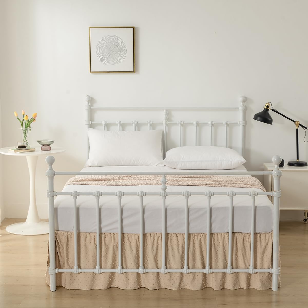 Tufted Dot Bed Skirt QueenSize Ruffled Bed Skirt with Split Corners, 14 Inch Drop Dust Ruffle Bed Skirts with Platform, Camel