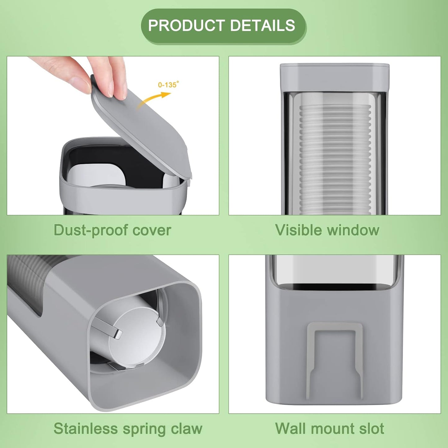 Chengu 2 Pieces Bathroom Cup Dispenser, Wall Mounted Pull Type Water Cup Holder Fits 3-5 oz Small Adhesive Dispenser with Paste Plate for Home, Bathroom, Office Hospital(Gray)