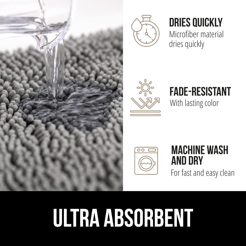 GORILLA GRIP Bath Rug Mat 42x24, Thick Soft Absorbent Chenille, Quick Dry Microfiber Mats, Rubber Backing Washable Shower Floor Rugs, Bathmat Runner, US Designed Bathroom Home Decor Accessories Grey