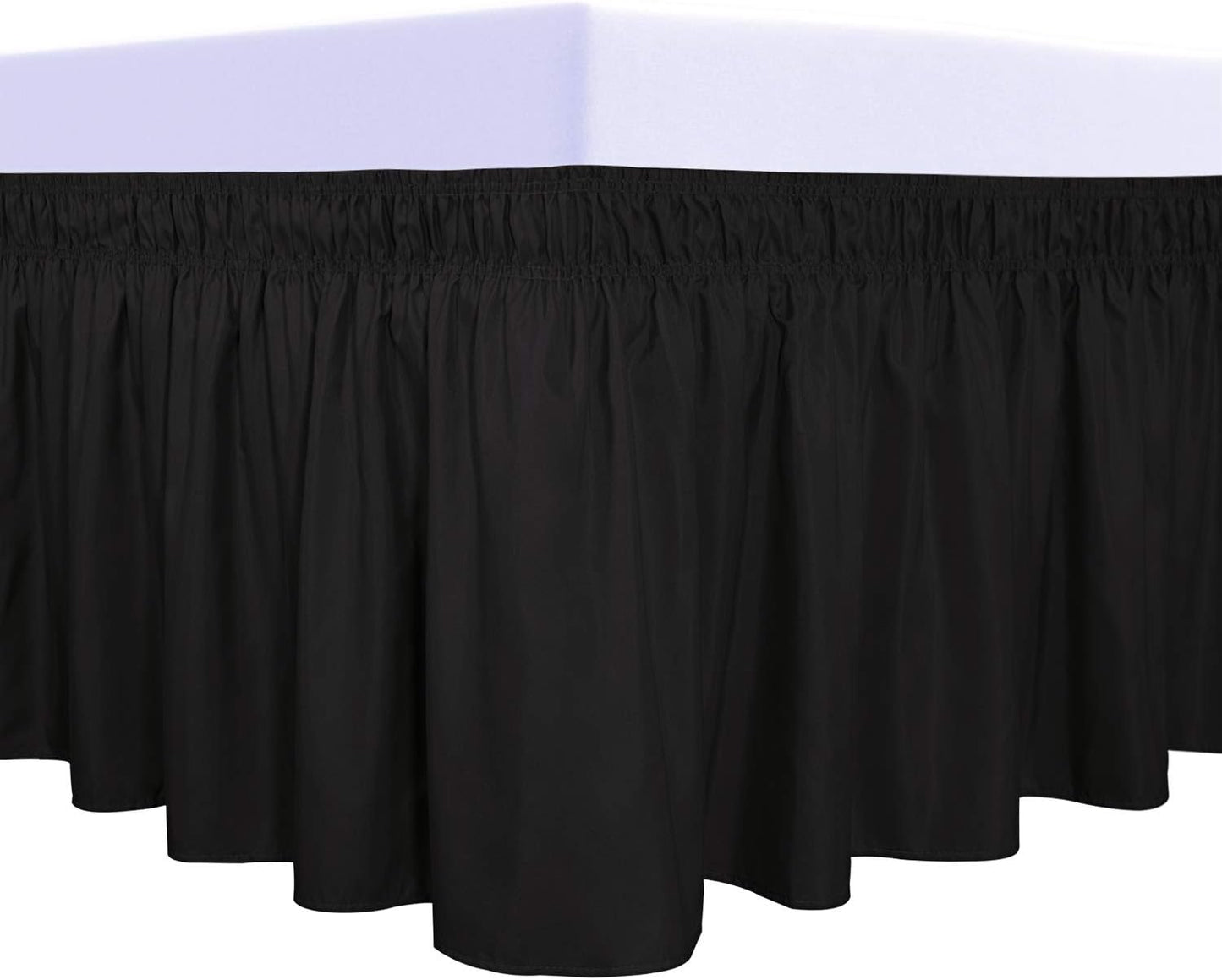 PureFit Wrap Around Ruffled Bed Skirt with Adjustable Elastic Belt - 14 Inch Drop Easy to Put On, Wrinkle Free Bedskirt Dust Ruffles, Bed Frame Cover for Twin, Twin XL and Full Size Beds, Black