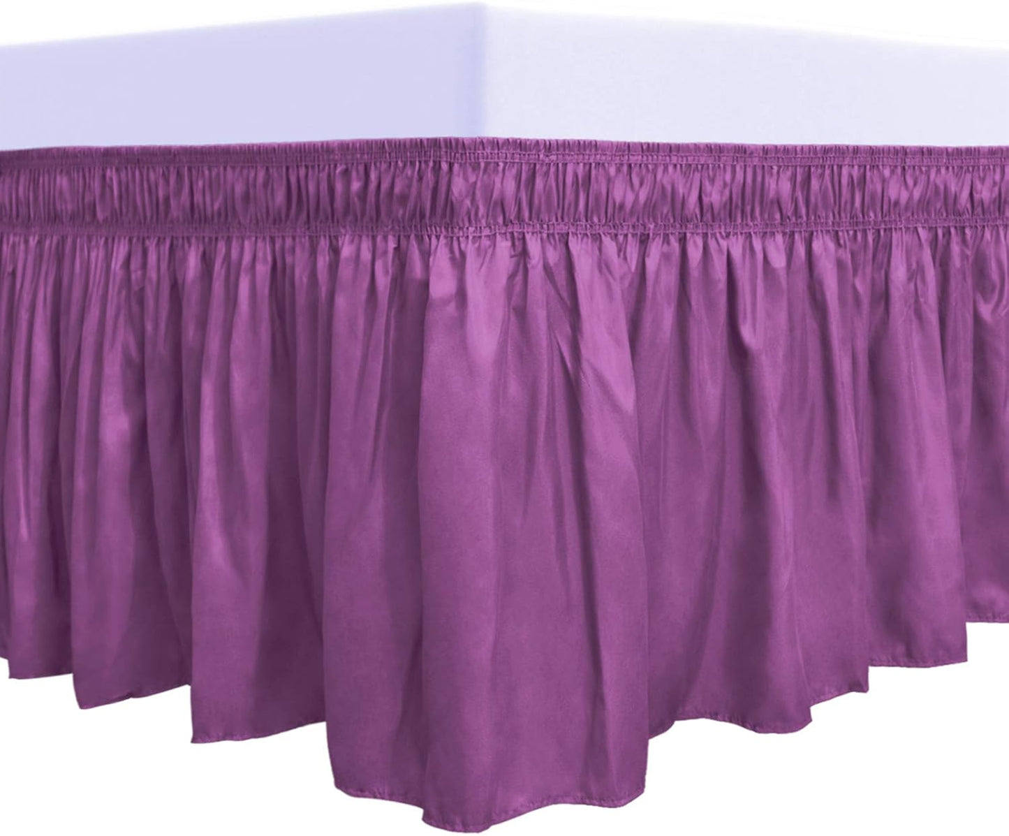 PureFit Wrap Around Ruffled Bed Skirt with Adjustable Elastic Belt - 22 Inch Drop Easy to Put On, Wrinkle Free Bedskirt Dust Ruffles, Bed Frame Cover for Queen, King and C-King Size Beds, Purple
