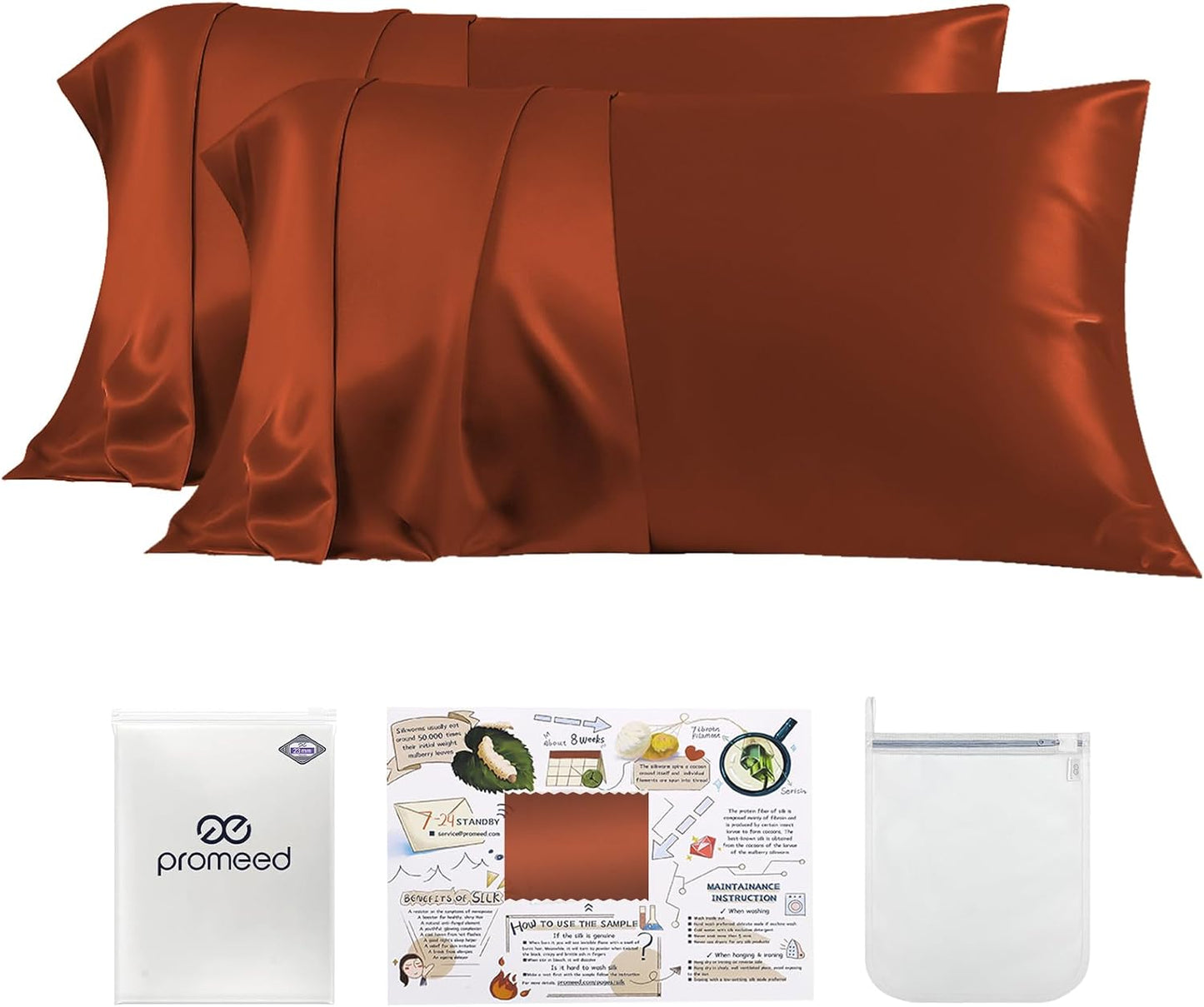 PROMEED Mulberry Silk Pillowcases Set of 2, Both Sides 100% 23 Momme Real Silk Pillow Case Standard Size 2 Pack, Natural Silk Pillow Cover for Sensitive Skin (Standard 20"x26", Dusk)