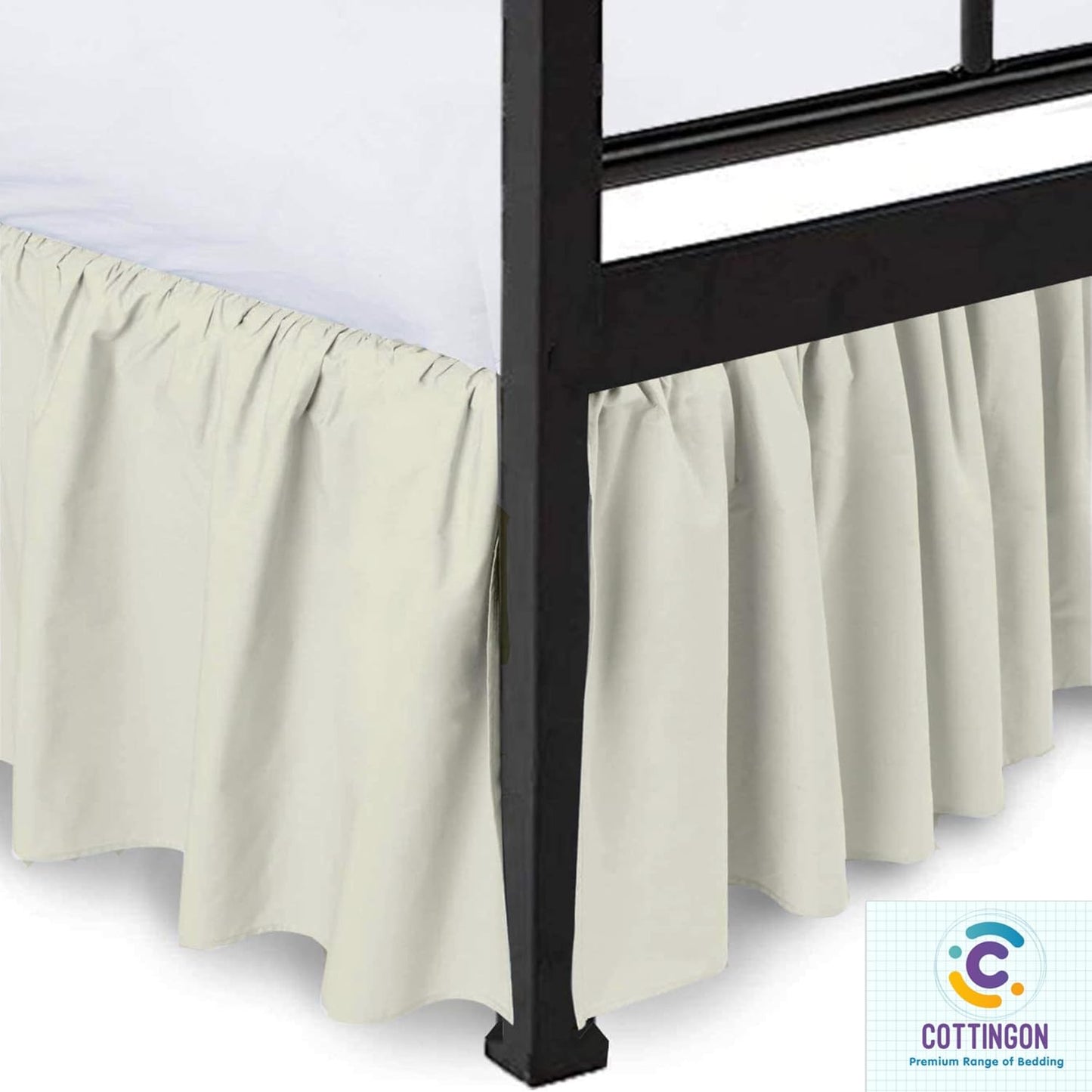Cottingon Ruffled Bed Skirt with Split Corners-Dust Ruffle - 12" Drop 100% Microfiber Soft,Sheen & Luxurious Look - Bed Skirts (Ivory -Twin)