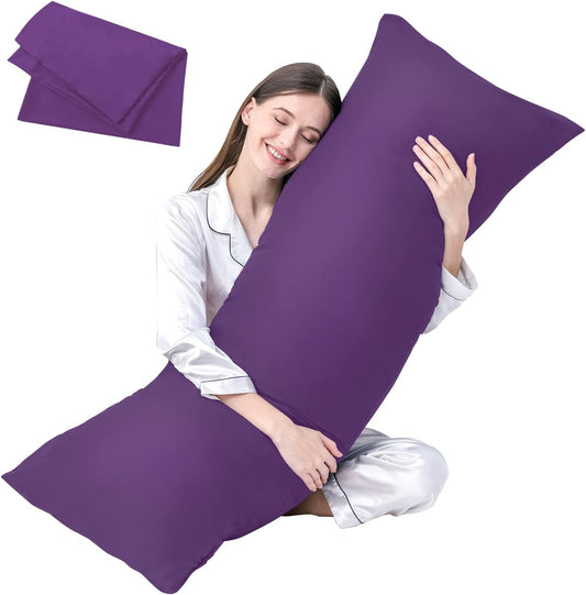DOWNCOOL Luxury Full Body Pillow Insert with Fiber Cover - Ultra Soft Body Pillow for Sleeping - Breathable Long Bed Pillow Insert, 20"x54"(Purple, with Cover)
