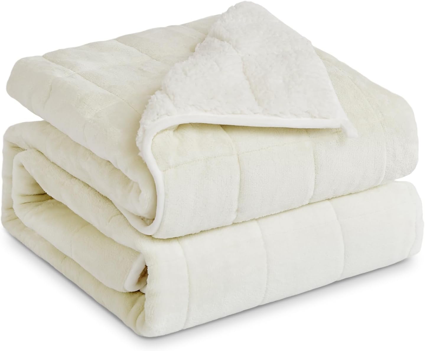 Sherpa Fleece Adult Weighted Blanket, 15 Pounds Dual Sided Soft Plush Blanket for Couch Bed Sofa, Heavy Thick Blankets with Glass Beads Great for Sleep, 60 x 80 inches, Cream White on Both Sides