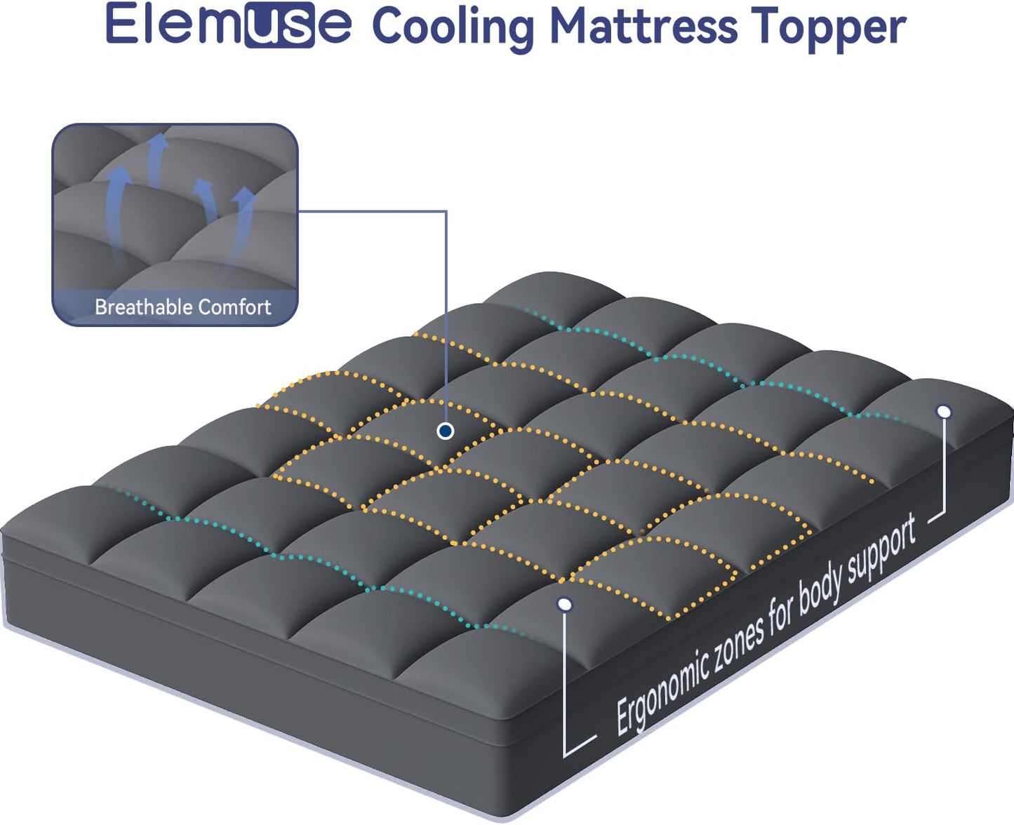 ELEMUSE RV Short Queen Grey Mattress Topper for Back Pain, Extra Thick Mattress Pad Cover, Plush Soft Pillowtop with Elastic Deep Pocket, Overfilled Down Alternative Filling