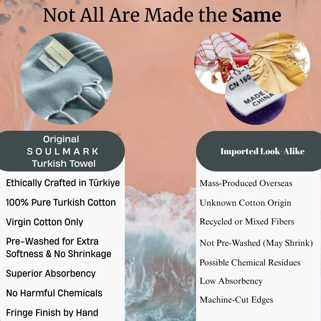 SOULMARK 100% Cotton Turkish Beach Towel with Bag - 38"x71" - 6 Pack - Made in Green & Oeko TEX Certified - Pre-Washed & Sand Free - Quick Dry and Lightweight for Travel - Made in Turkey - Salmon Red