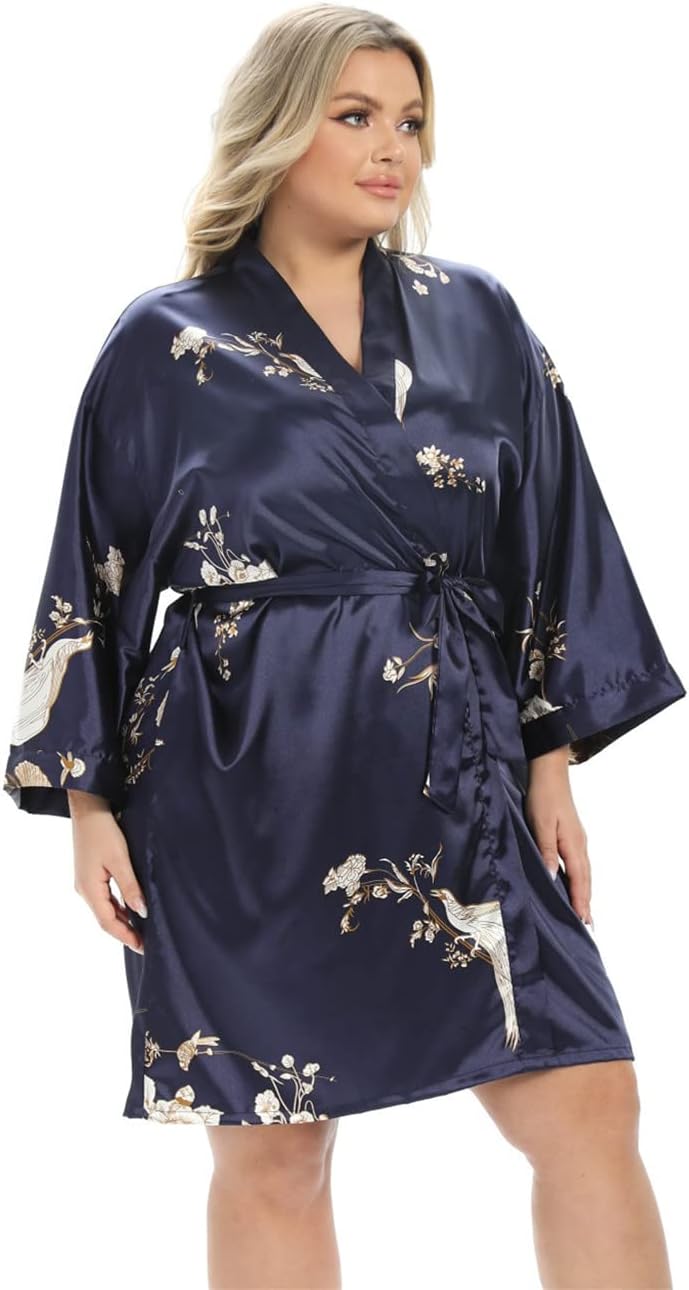 Women's Plus Size Satin Robes Plus Size Silky Kimonos Robes Sleepwear,Short
