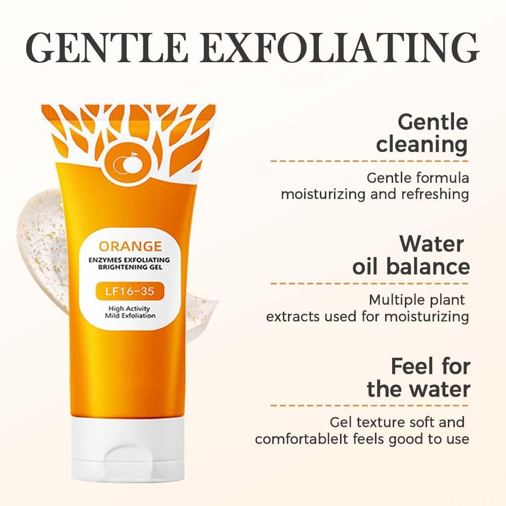 2PCS Orange Exfoliating Gel for Face & Body, 2025 Exfoliating Cleansing Gel Scrub, Orange Enzymes Exfoliatings Gels, Deep Clean Pores, Remove Blackheads & Moisturize Skin, All Types Skin