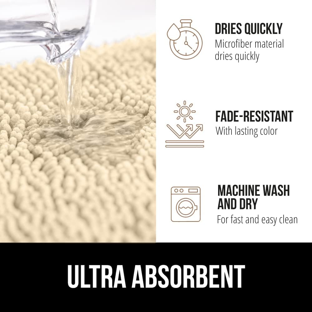GORILLA GRIP Bath Rug Mat 30x20, Thick Soft Absorbent Chenille, Quick Dry Microfiber Mats, Rubber Backing Washable Shower Floor Rugs, Bathmat Runner, US Designed Bathroom Home Decor Accessories Sand