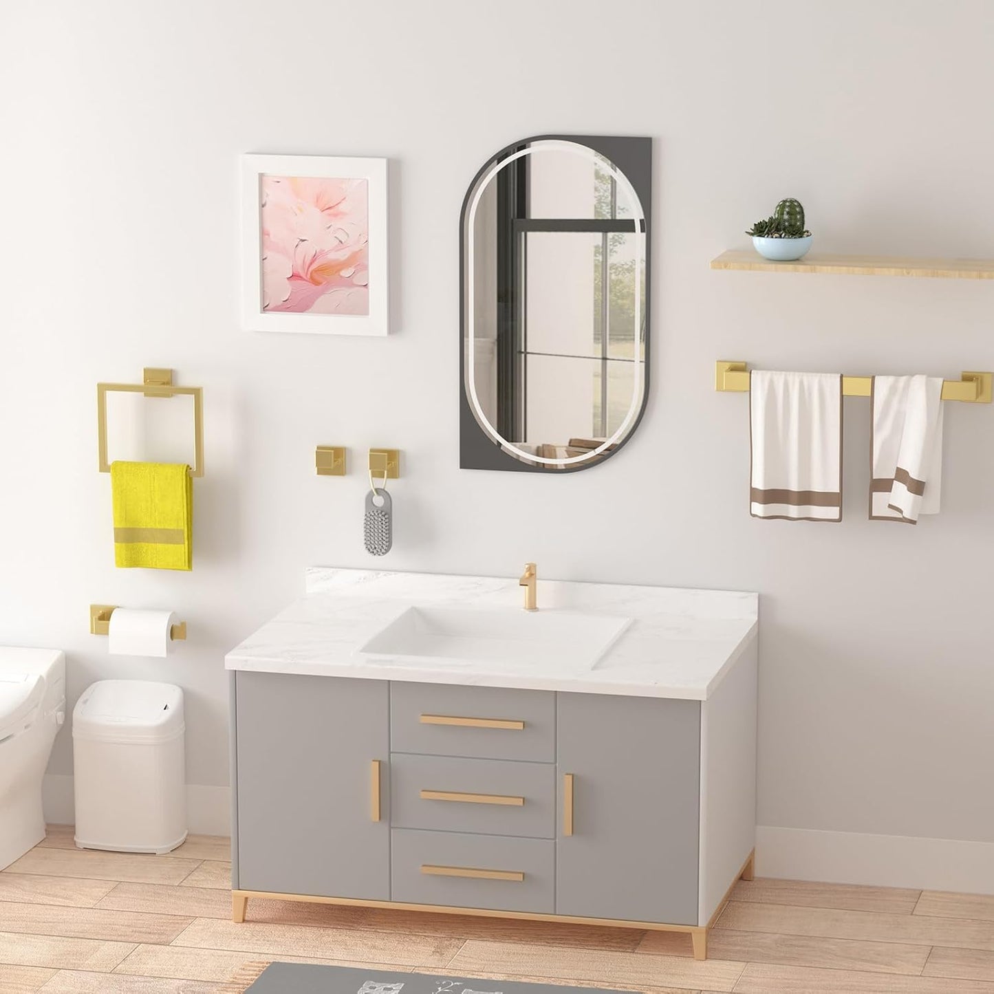 Bathroom Accessory Towel Bar Set: 5 Pieces Gold Bathroom Hardware Square SUS304 Stainless Steel - 24 Inch Wall Mounted Towel Rack&Toilet Paper Holder&Towel Ring and Towel Hook