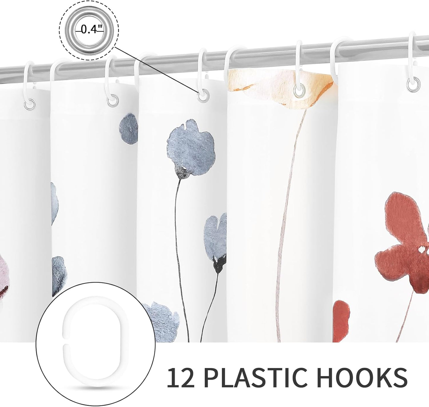 Gibelle Long Shower Curtain 72 x 78, Watercolor Floral Fabric Shower Curtain, Coral Beige Flower Decorative Bathroom Shower Curtain Set with Hooks