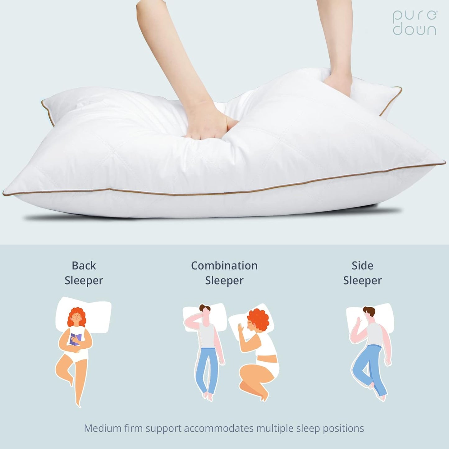 puredown® Goose Feathers and Down Pillow with Diamond Quilting with 100% Cotton Cover, Pack of 1, King Size