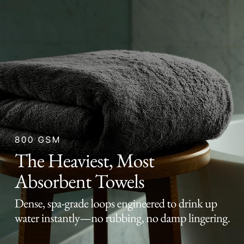 Italic Serene Ultraplush Cotton Bath Towels, 4-Pack (2 Sets of 2), Charcoal, Large, 800GSM, 100% Cotton, Heavy Duty, Resort Grade Towels (Charcoal)
