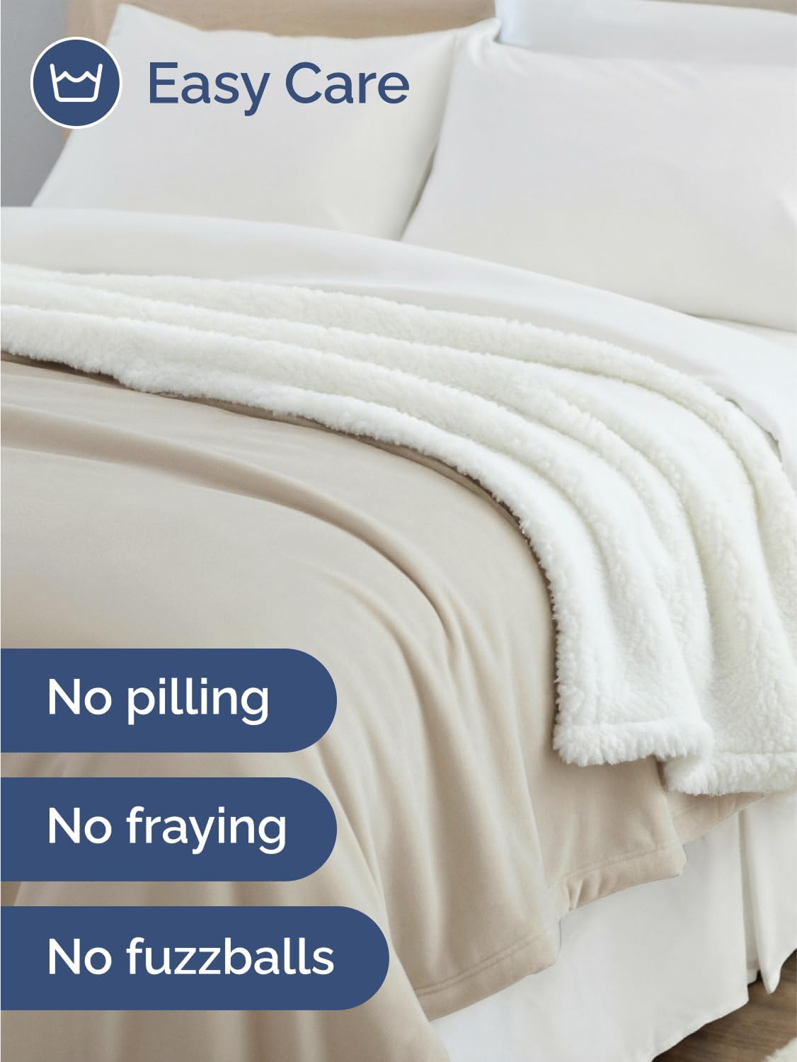 Sherpa Fleece Blanket Queen Size - Reversible Sherpa Fleece Queen Blanket - Super Soft Double Sided for Bed, Sofa, Couch - Thick, Warm, Fuzzy & Plush - Luxurious Bedding for Winter - Cream, 90" x 90"