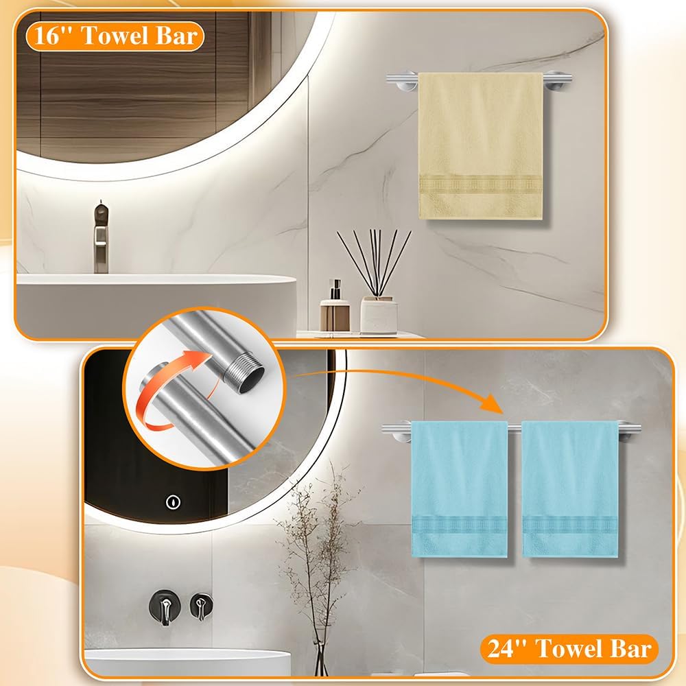 Brushed Silver 16-Piece Bathroom Hardware Set Stainless Steel, 24in and 16in Towel Bars Set Wall Mounted Bathroom Accessories