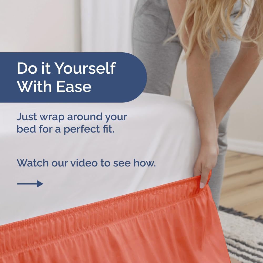 Wrap Around Dust Ruffle Bed Skirt - Coral - for Full Size Beds with 12 Inch Drop - Easy Fit Elastic Strap - Adjustable Pleated Bedskirt w/Brushed Fabric - Wrinkle Free - for Women, Men, Kids & Teens