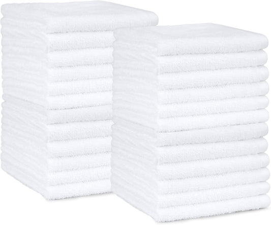 Amazon Basics Fast Drying Cotton Washcloths for Bathroom, Machine Washable, Soft and Highly Absorbent, 12 x 12 in, White, 24-Pack