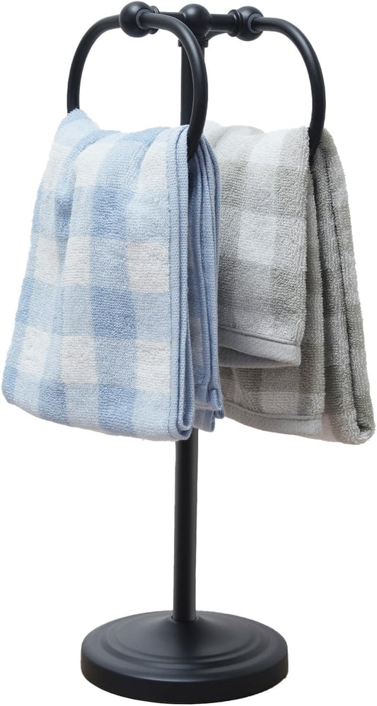 17 Inch Stainless Steel Hand Towel Holder Double Stand Hand Towel Ring for Washcloths or dishcloths Non-Slip Base Free Standing Towel Rack for Bathroom Kitchen (Black)