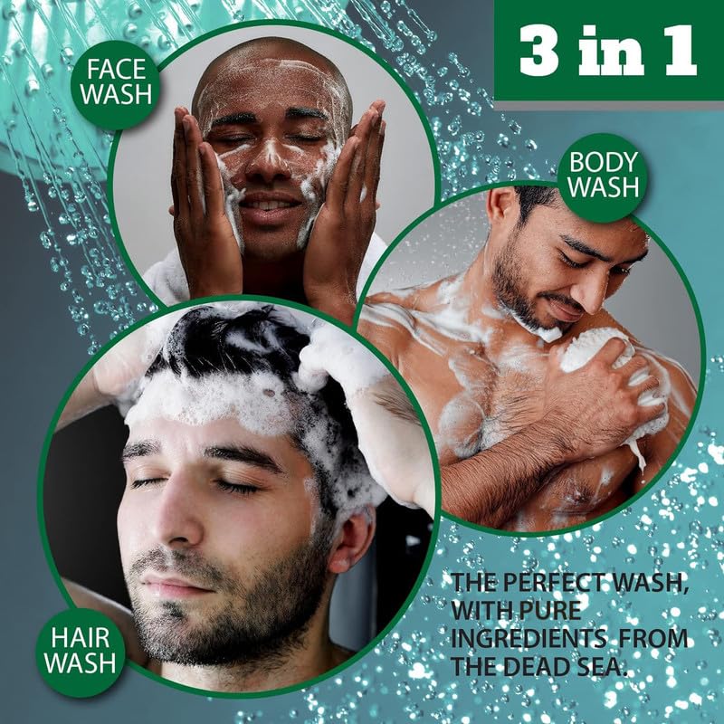 Dead Sea Collection Mens Body Wash 3 in 1 – Eucalyptus Body Wash for Men – Shower Gel – Shampoo – Shower Soap for Face and Hair – Pack of 2 Bottles (33.8 Fl. Oz. Each)