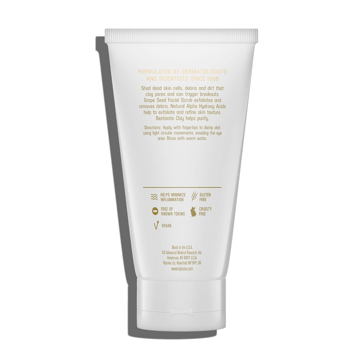 Hylunia Skincare Grape Seed Facial Scrub – Gentle Exfoliating Face Scrub with Ground Grape Seed, Bentonite Clay, and Alpha Hydroxy Acid for smooth, glowing skin and refined pores, 5.1oz