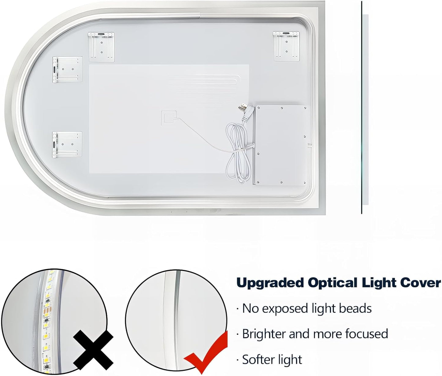 Niccy Arched LED Bathroom Mirror, 40x24 Arch Wall Mounted Frameless Bathroom Mirror for Vanity, Smart Lighted Frontlit Mirrors with Memory Function for Bathroom Bedroom Beauty Hair Salon