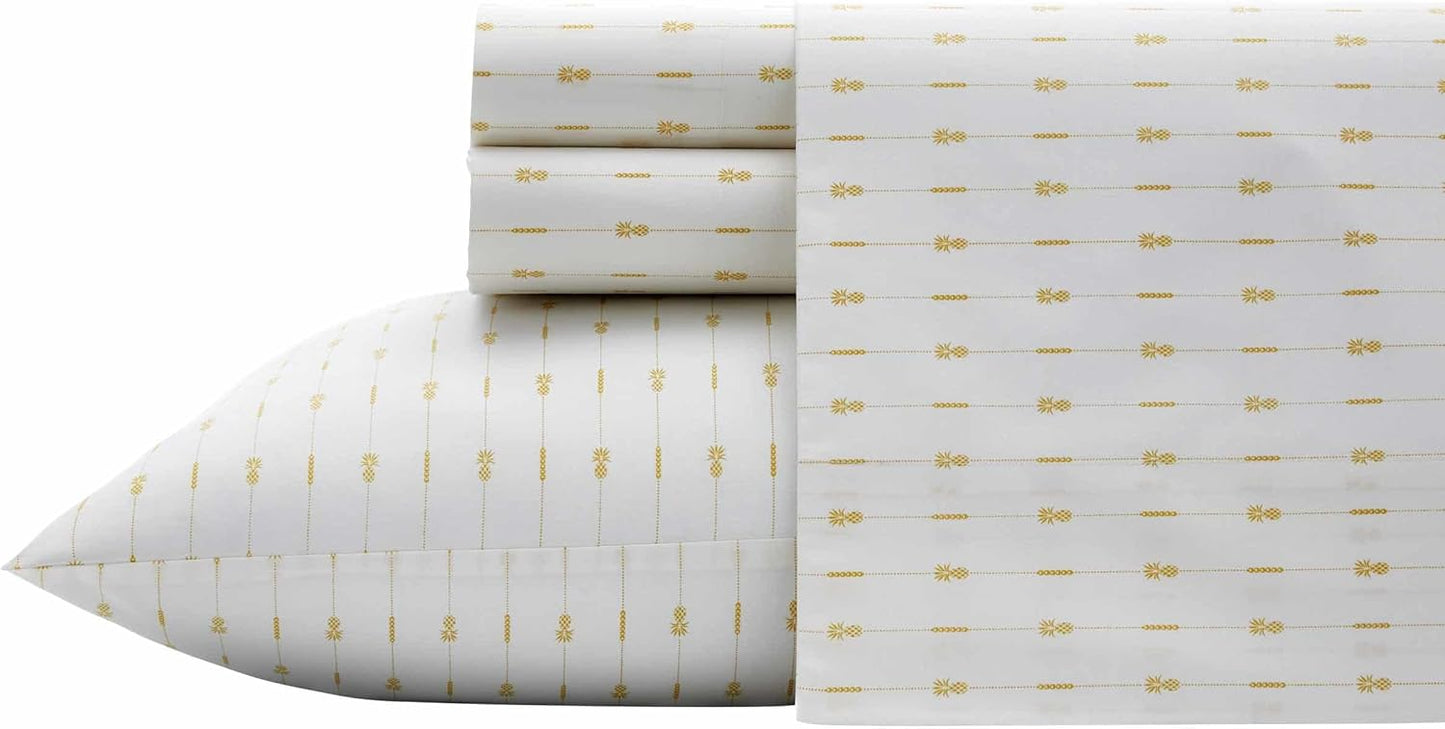 Tommy Bahama - Queen Sheets, Cotton Percale Bedding Set, Crisp & Cool, Stylish Bedding Set (Pineapple Pinstripe Yellow, Queen)