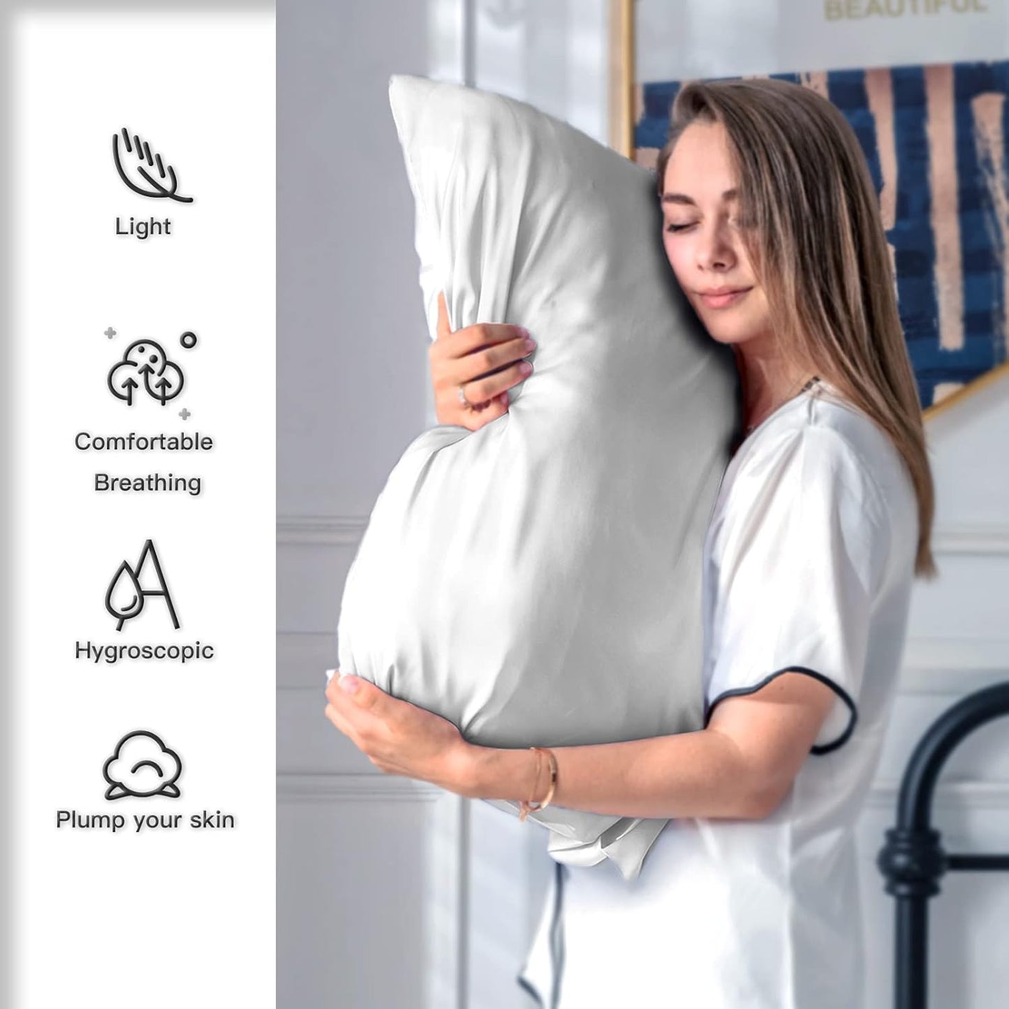 Silk Pillowcase for Hair and Skin,Soft,Breathable and Sliky 100% Silk Pillowcases King Set of 2,Both Sides Natural Mulberry Silk Pillow Cases with Hidden Zipper(King Size 20"X 36",2pcs)