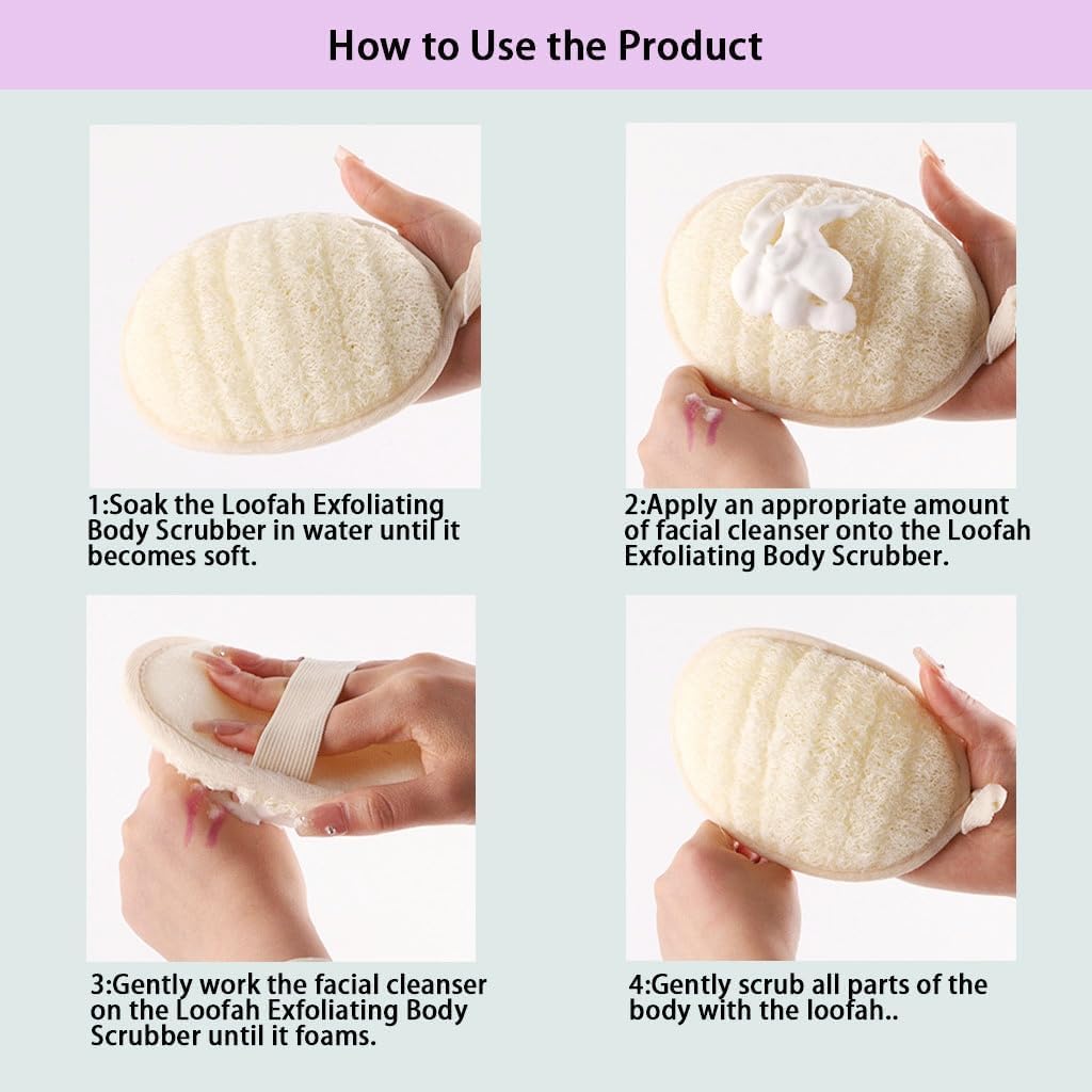 Natural Loofah Exfoliating Body Scrubber,Bath Shower Loofah Sponge for Women and Men,Made with Biodegradable Shower luffa Sponge,for Face and Body That Gets You Clean(3 PC)