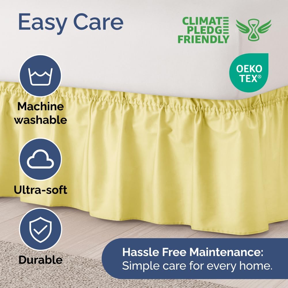 Wrap Around Dust Ruffle Bed Skirt - Yellow - Twin/Twin XL Size Beds with 18 Inch Drop - Easy Fit Elastic Strap - Adjustable Pleated Bedskirt w/Brushed Fabric - Wrinkle Free - Women, Men, Kids & Teens