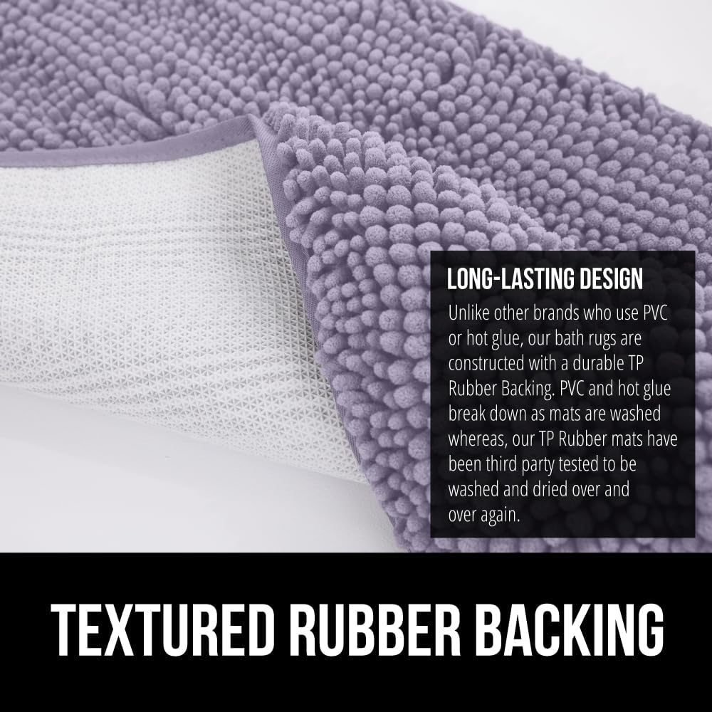 GORILLA GRIP Plush Absorbent Shaggy Chenille Bath Rug Mat for Oval Toilet Base with Rubber Backing, Machine Washable Rugs, Soft Microfiber Contour Mats for Toilets, Bathroom Decor, Lt Purple