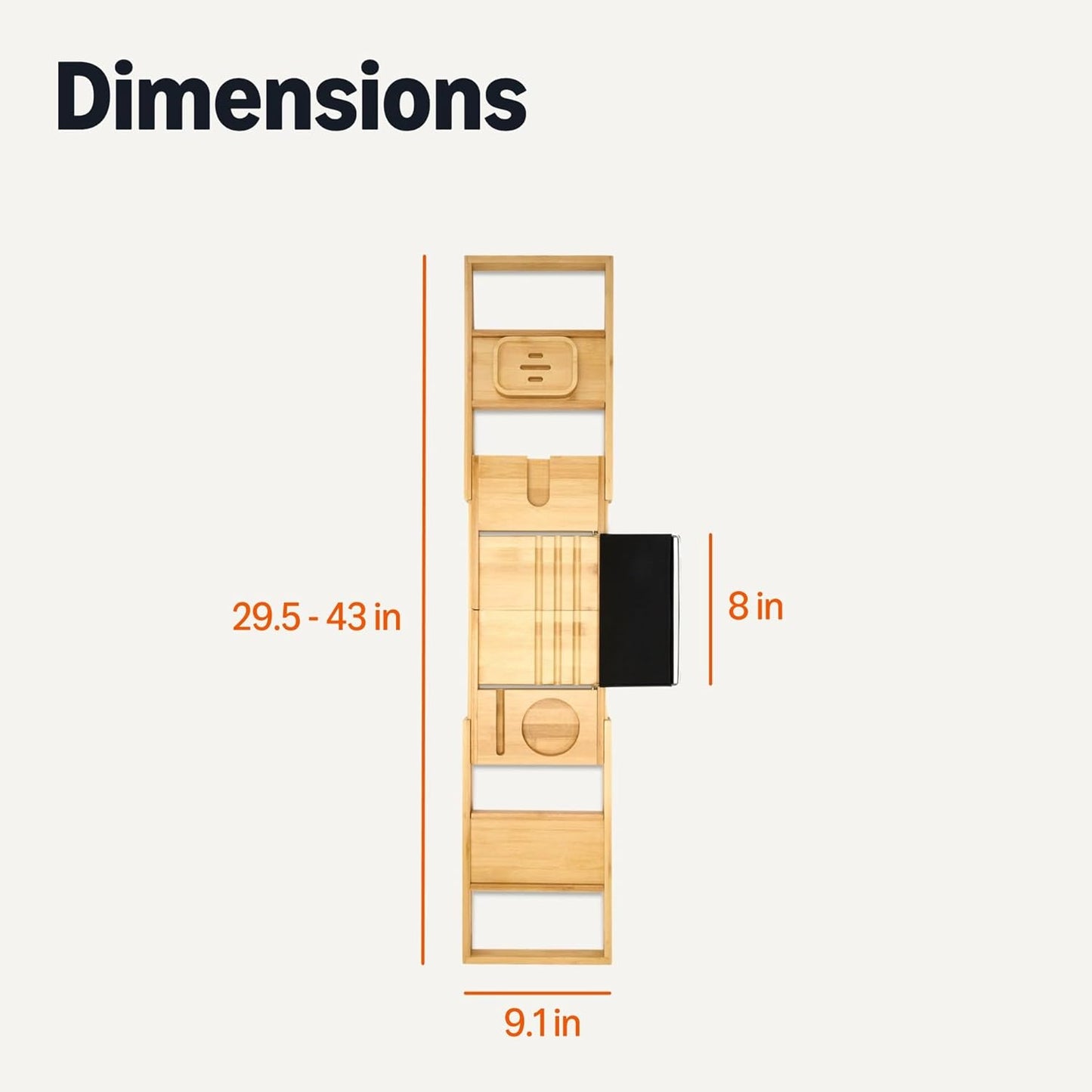 Amazon Basics Expandable Bamboo Bathtub Tray, 43" x 1.3" x 1.3"