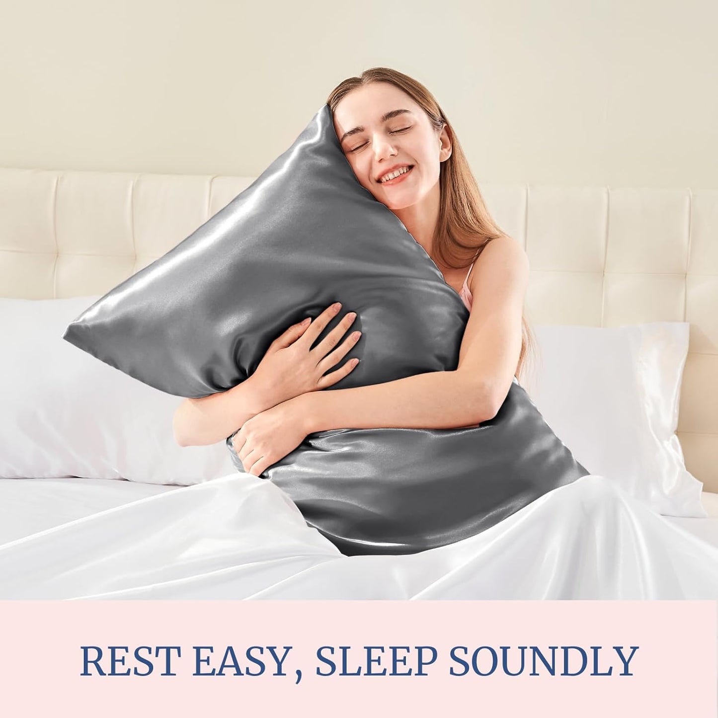 BEDELITE Satin Pillowcase for Hair and Skin, Super Soft and Cooling Similar to Silk Pillow Cases 2 Pack with Envelope Closure, Gift for Women Men(20"x26" Standard Size, Dark Grey)
