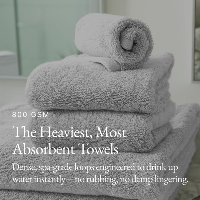 Italic Serene Ultraplush Cotton Towel Set, 4-Piece, 2 Bath Towels + 2 Hand Towels, Light Gray, Large, 800GSM, 100% Cotton, Heavy Duty, Resort Grade Towels (Light Gray)