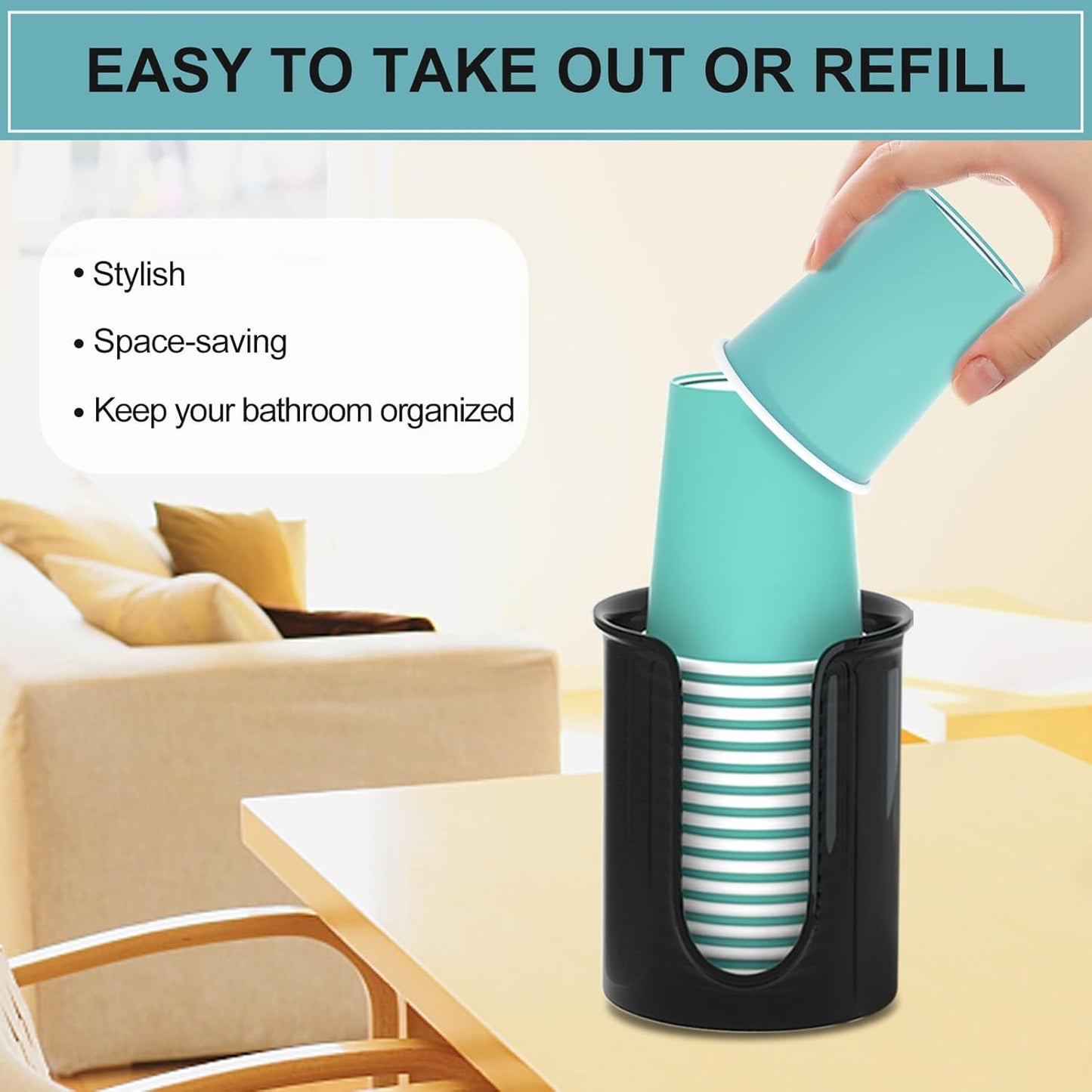 5 oz Bathroom Cup Dispenser Black, Disposable Mouthwash Cups Holder Fit 5oz Paper Cups,Countertop Bathroom Cup Holder Mouthwash Cup Dispenser (2 Pack)