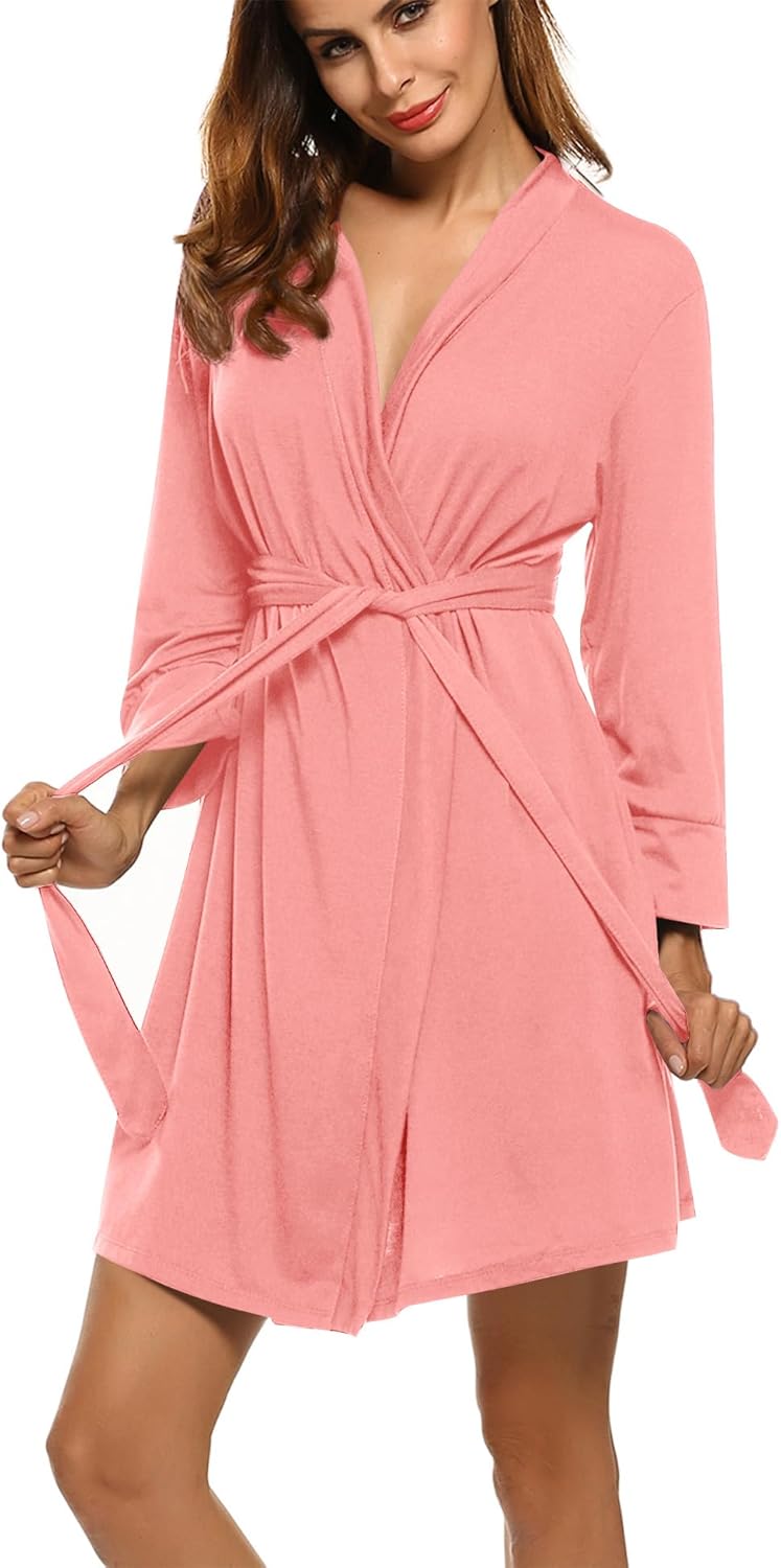 HOTOUCH Womens Robe Lightweight Short Knit Bathrobe Soft Ladies Sleepwear with Pockets