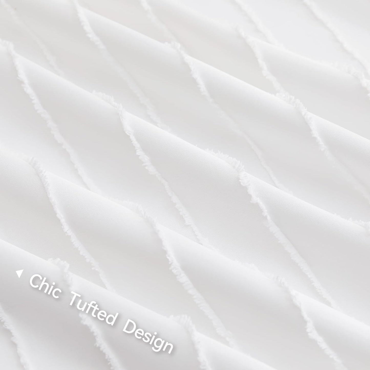 JELLYMONI Duvet Cover King Size Bright White - 3PCS Boho Striped Duvet Cover Set Polyester Tufted Bohemian Textured Comforter Cover 104×90in with Corner Ties & Zipper and 2 Pillowcases