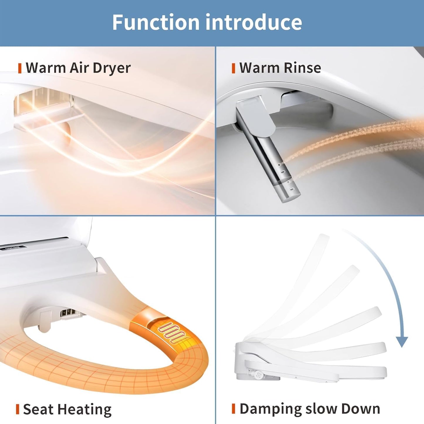 KERDE P30BR Electric Bidet Toilet Seat with Child Seat - Dual Control (Side Panel & Remote), Warm Water Wash, Heated Seat, Warm Air Dryer, LED Night Light, Universal Fit for Elongated Toilets