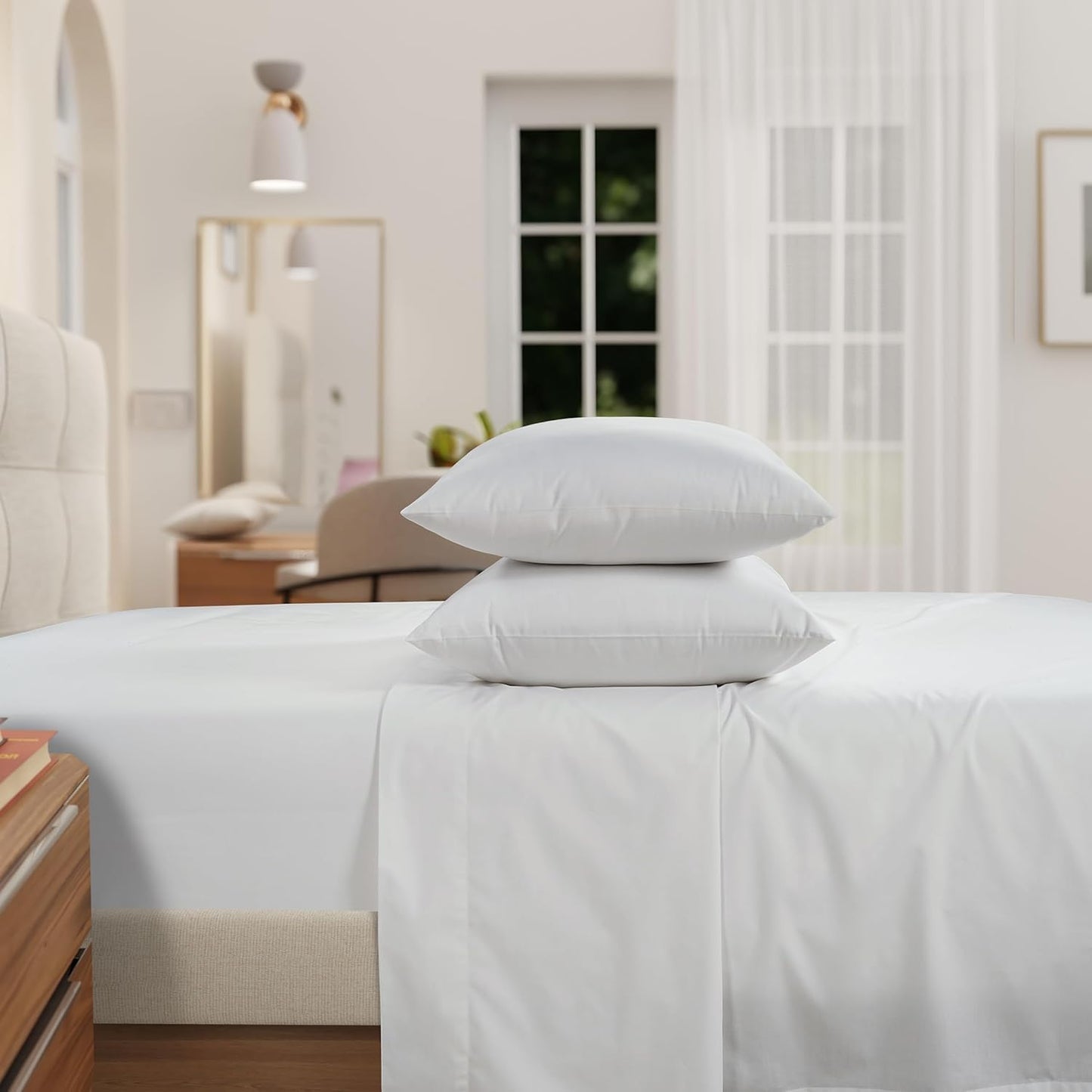 IZOD 100% Egyptian Cotton Sheets Set Twin Size, Cotton Percale Crisp Sheet Set 3Pc, Lightweight & Deep Pocket fits Upto 17", Long-Staple Soft Combed, Hotel Style Sheets Luxury Bedding Sheet - White