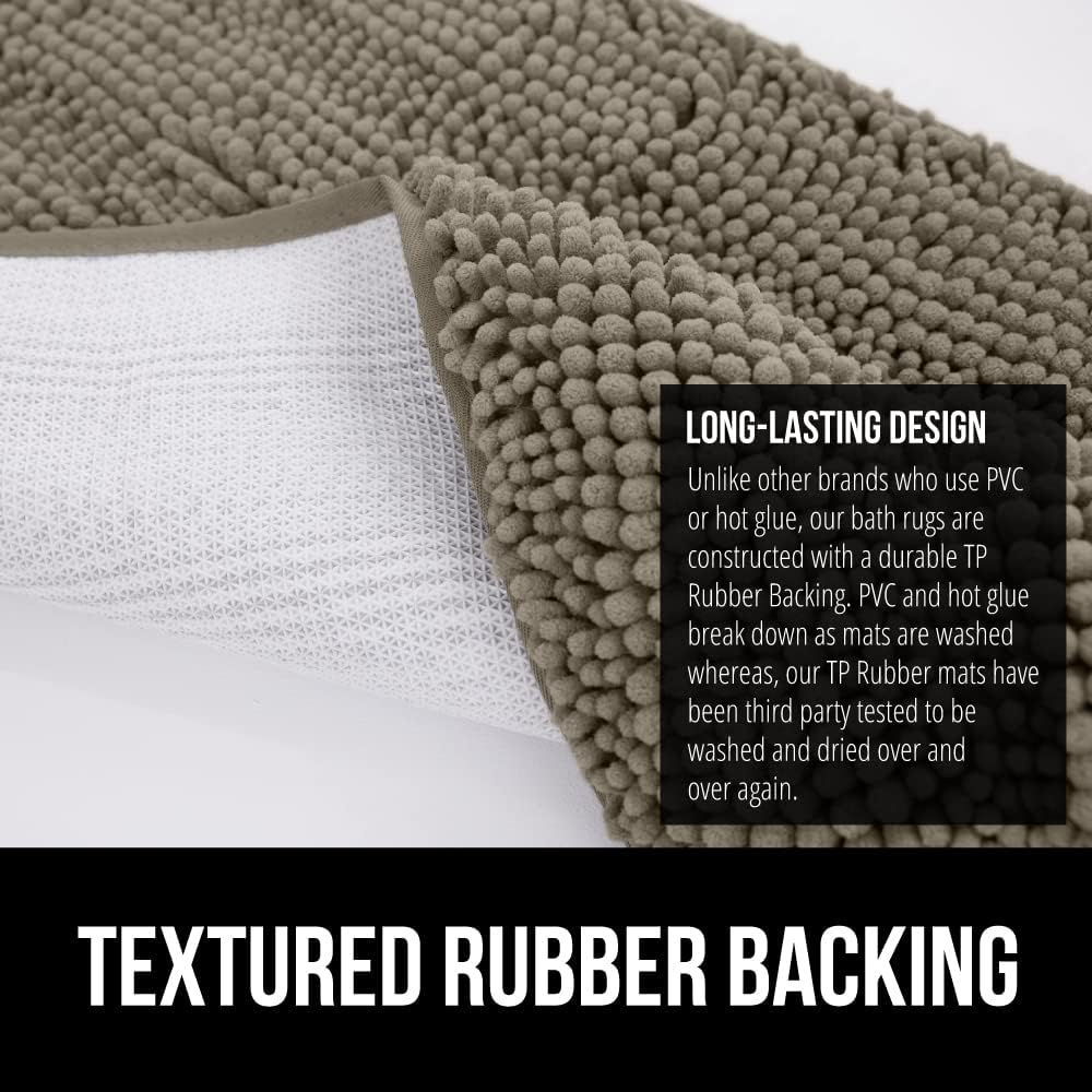 GORILLA GRIP Bath Rug Mat 36x24, Thick Soft Absorbent Chenille, Quick Dry Microfiber Mats, Rubber Backing Washable Shower Floor Rugs, Bathmat Runner, US Designed Bathroom Home Decor Accessories Latte
