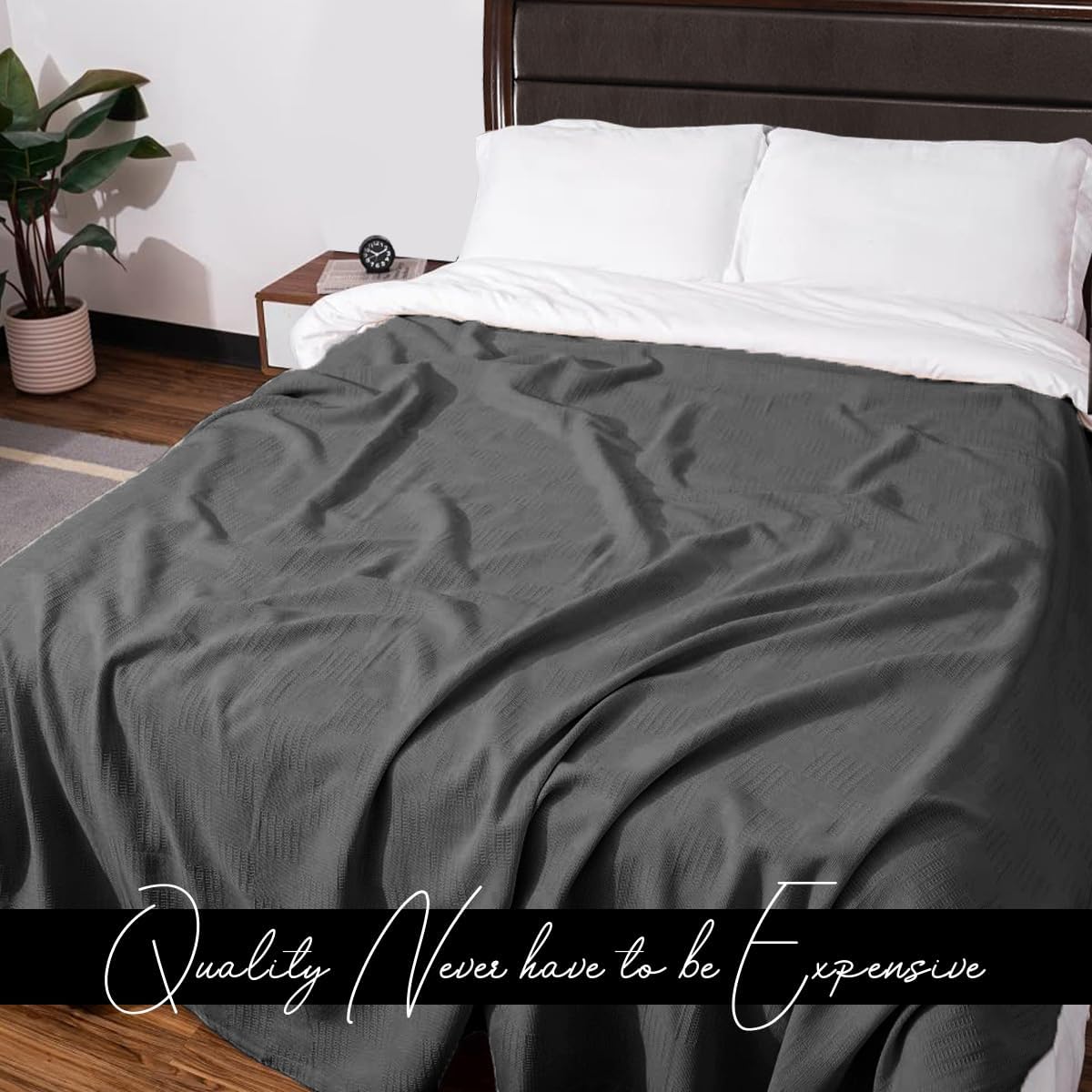 Avalon Bedding 100% Cotton Blanket Twin Size Thermal Blanket (72"x90") - Perfect Cotton Blankets Twin Size for Layering Bed in Any Season - Cotton Blankets for Bed (Grey)