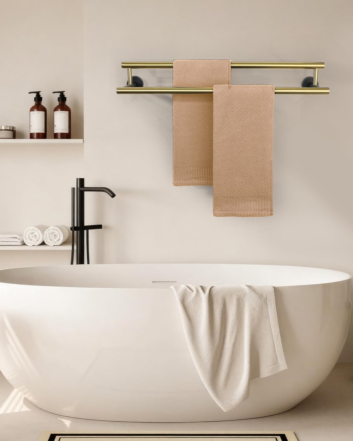 Alise Double Bath Towel Bars,24 Inch Towel Racks for Bathroom,SUS304 Stainless Steel Towel Holder,Towel Holder Wall Mount,Toilet Kitchen Towel Rod,Brushed Gold and Black Finish Towel Rail,GYT6902-GB