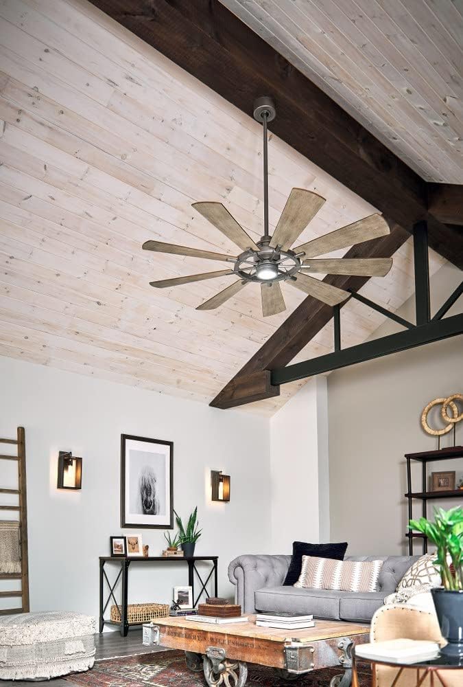 KICHLER Gentry 65” LED Ceiling Fan in Anvil Iron, Extra Large Indoor Fan with Reversible Blades and Modern Design, 300265AVI